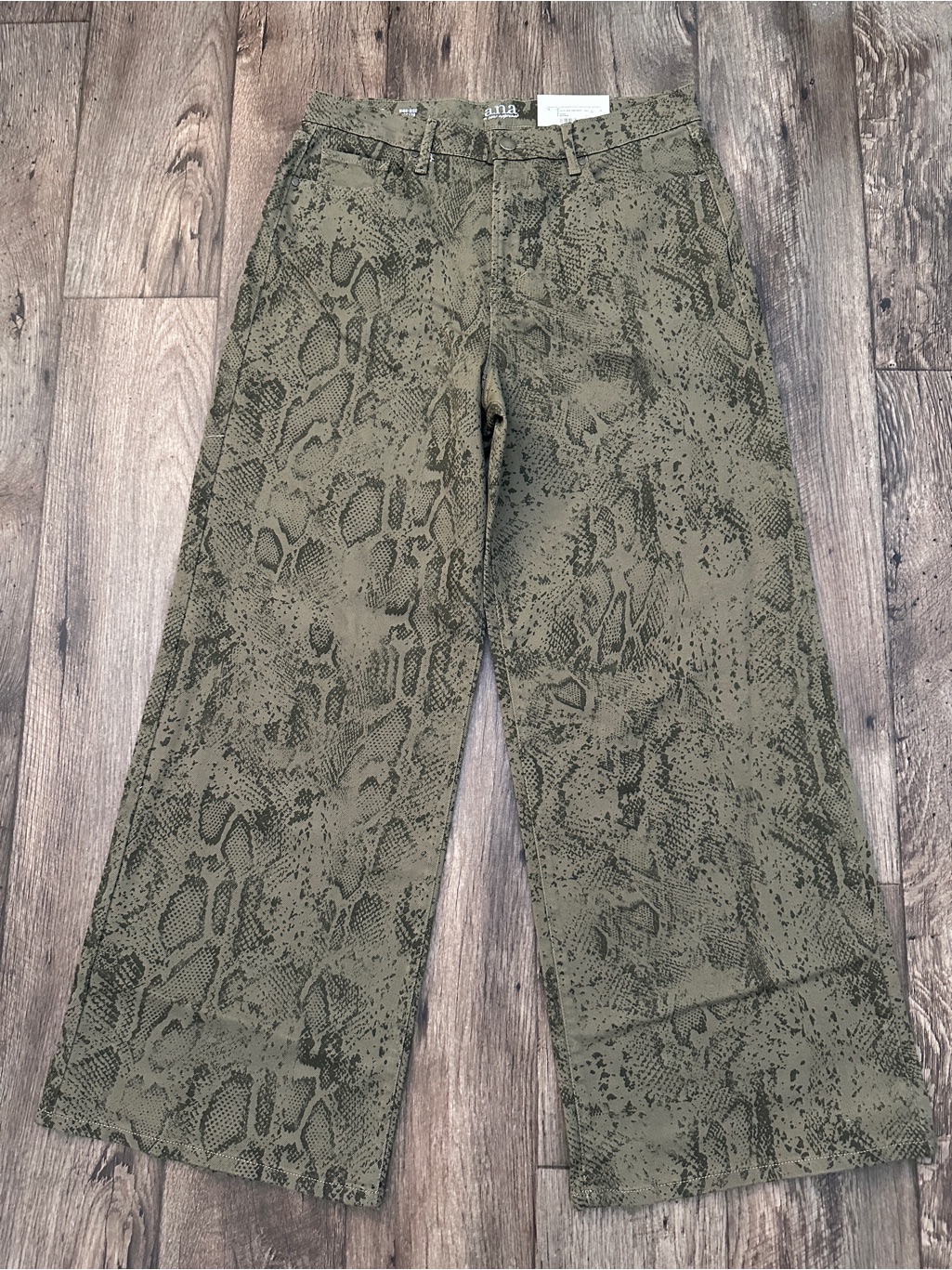 Ana High Rise Wide Leg Cotton Snakeskin Pants Women’s Size 12 Python Green